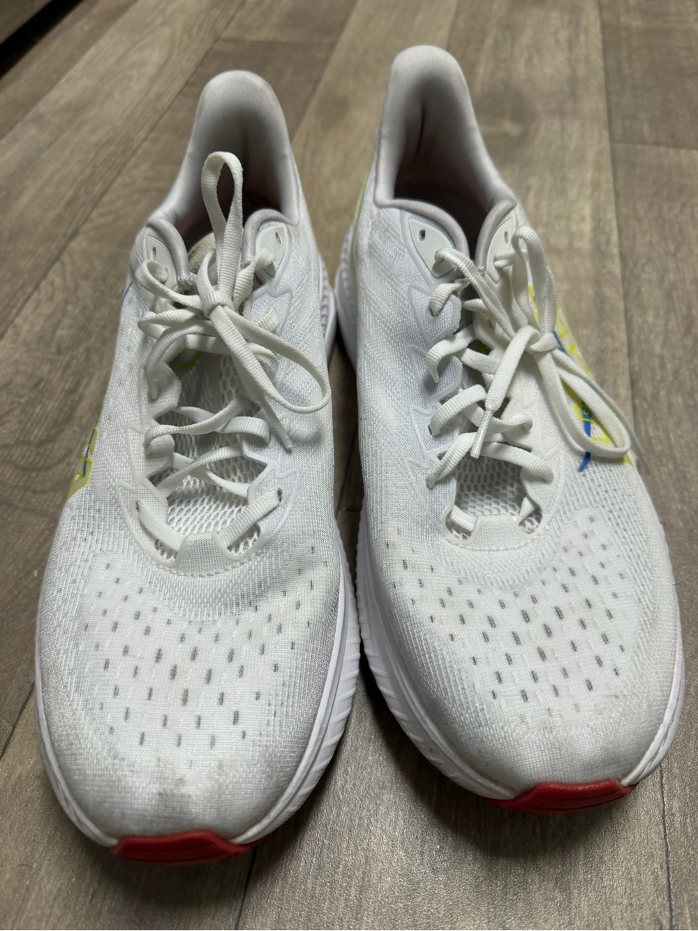 HOKA Men’s White Running Shoes with Neon Accents - Picture 2 of 4